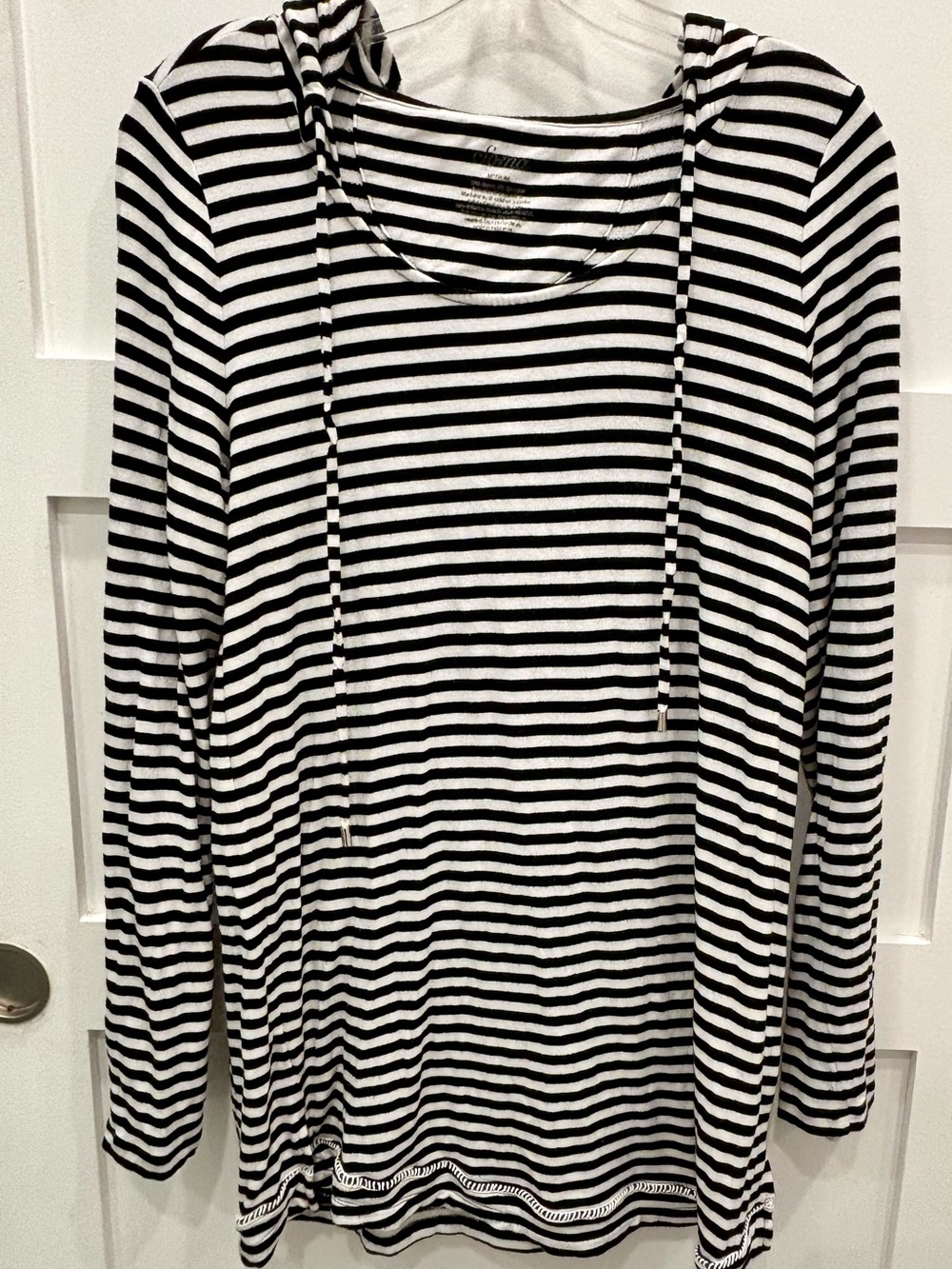 Soma Black and White Striped Hooded Long-Sleeve Tunic / Cover Up
